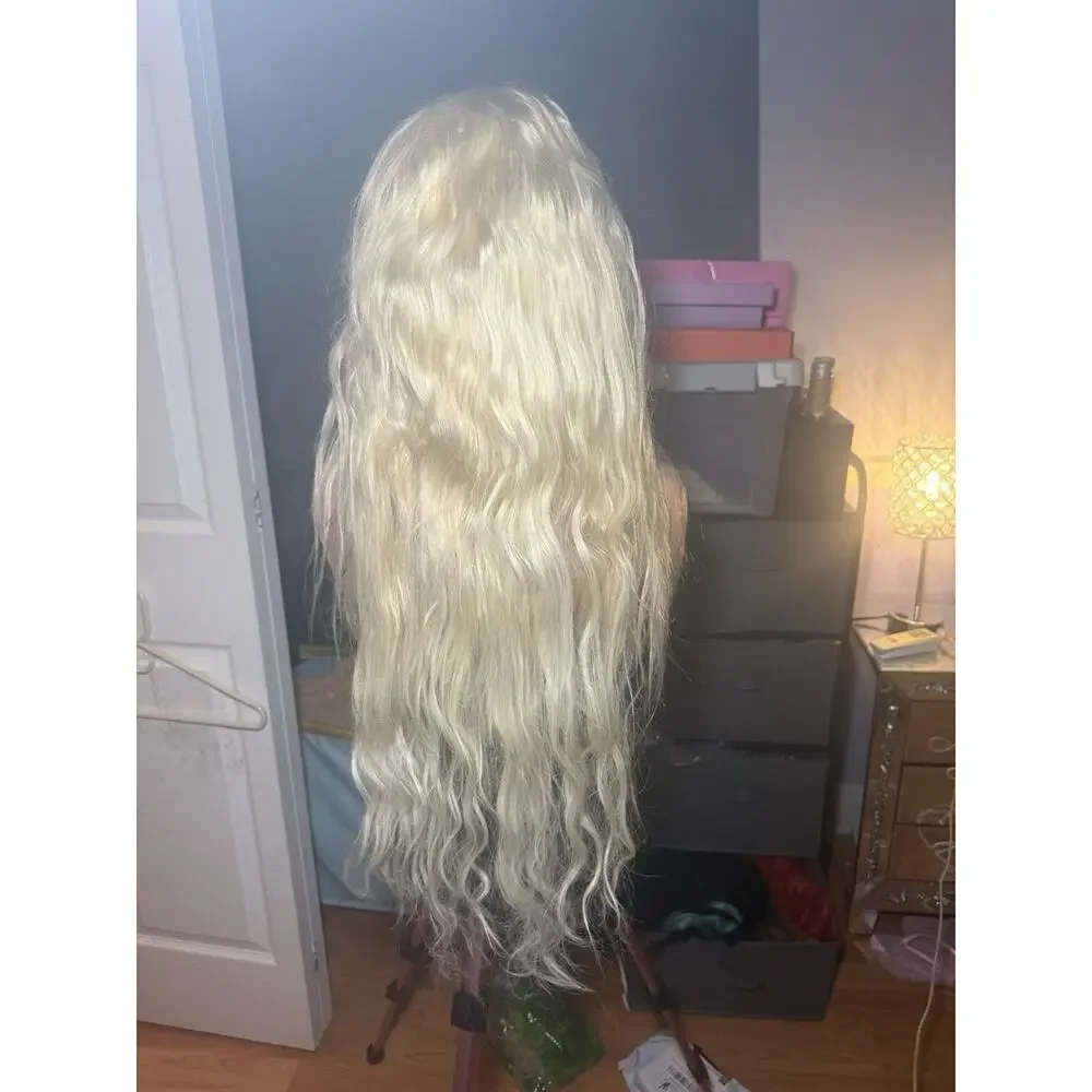 Human Hair Wig 13x6 Lace Front Platinum Blonde Long Wavy